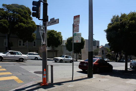 The ghost bike locked to a pole at Masonic and Turk in memory of Nils Yannick Linke was recently removed. But a chiming harp, crafted from the fame of a bike by the Deraillers, does remain.