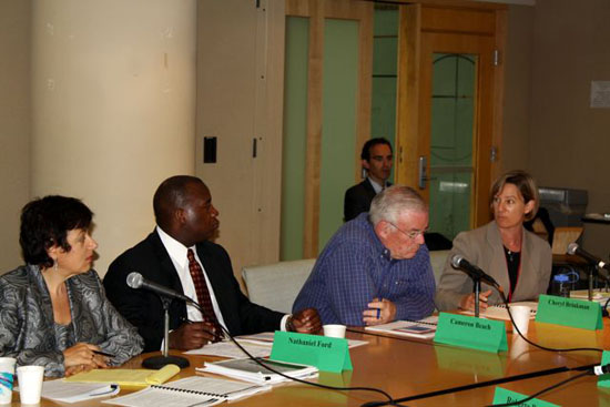 SFMTA Board member Cheryl Brinkman gives input on the strategic plan. From left are Bonnie Nelson, Nat Ford, Cameron Beach and Brinkman. Photo: Bryan Goebel. 