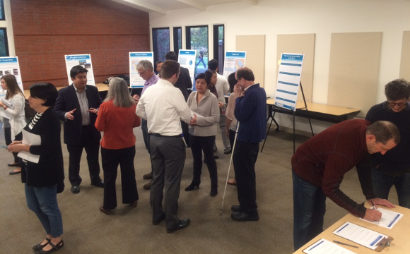 Residents discuss the draft San Mateo Countywide Transportation Plan 2040 with City/County Association of Governments (C/CAG) agency officials at a September 29 community meeting in Menlo Park. Photo: Andrew Boone