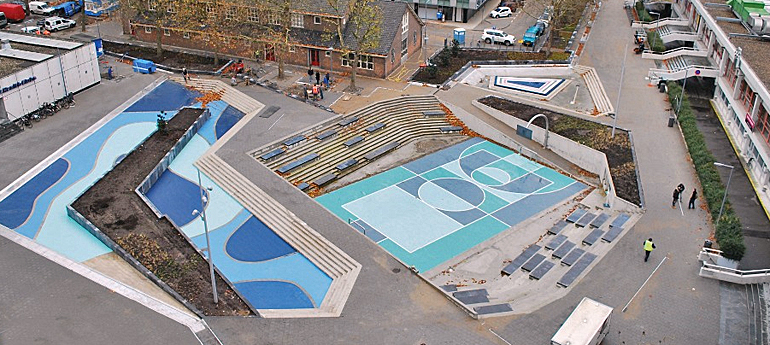 Public spaces can double as backup catch basins during heavy rains. Image: The Dutch Water Sector
