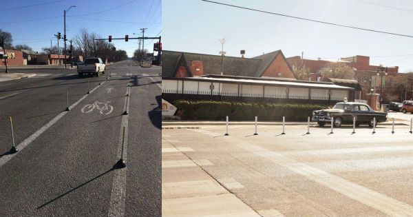 Wichita Upgrades Guerrilla Plungers to Permanent Bike Lane Posts