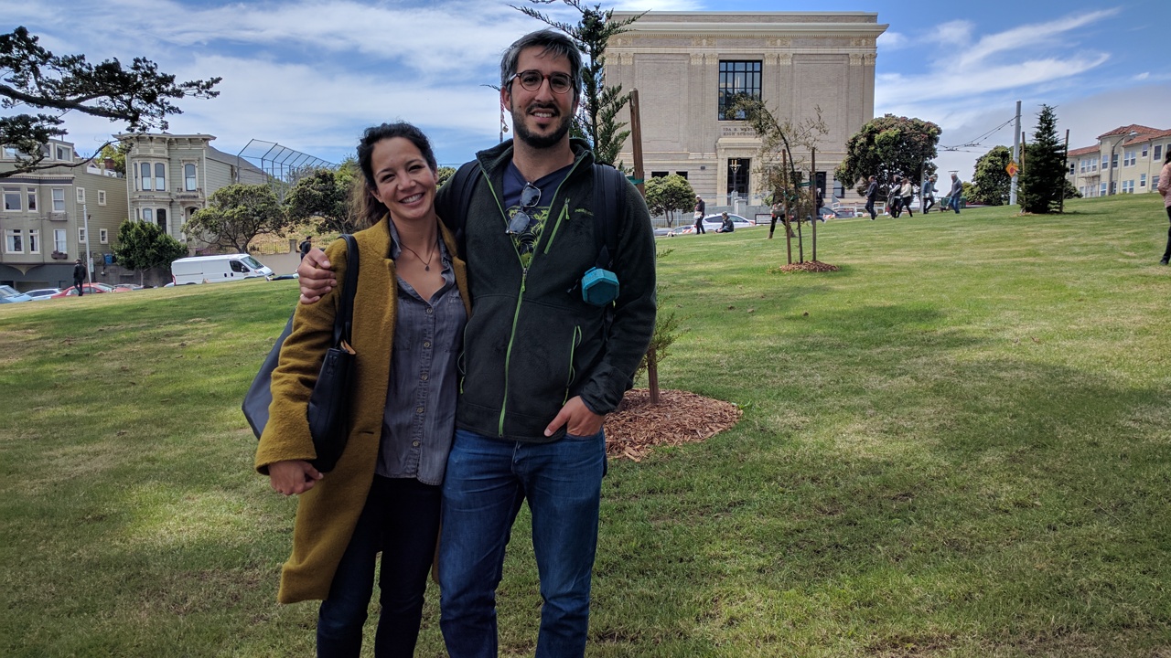 Gina Wang and Julian Nachtigal were loving the trees in the newly opened park