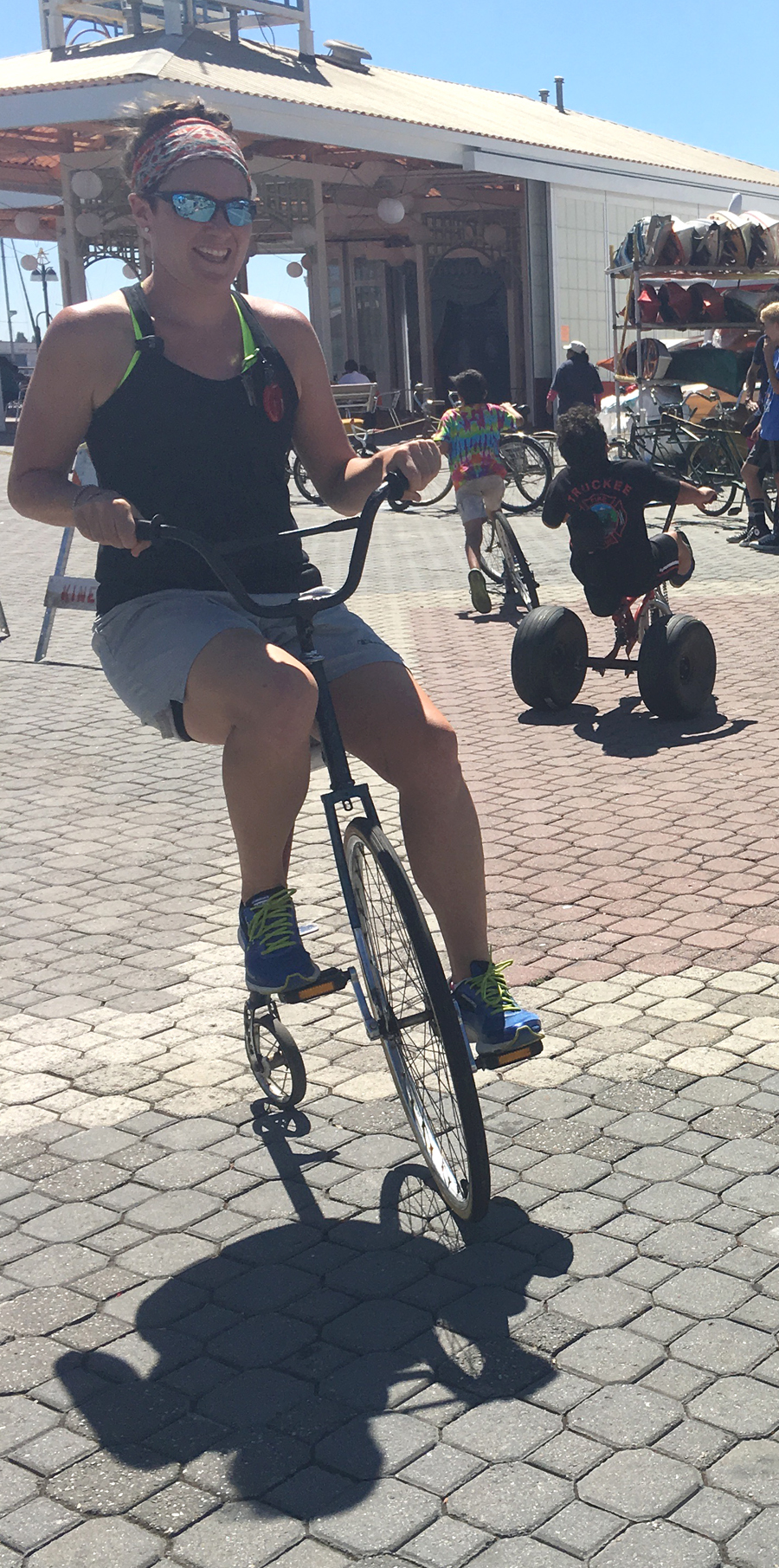 Anyone could try out the crazy bikes, like this mini penny farthing. Photo: Melanie Curry/Streetsblog