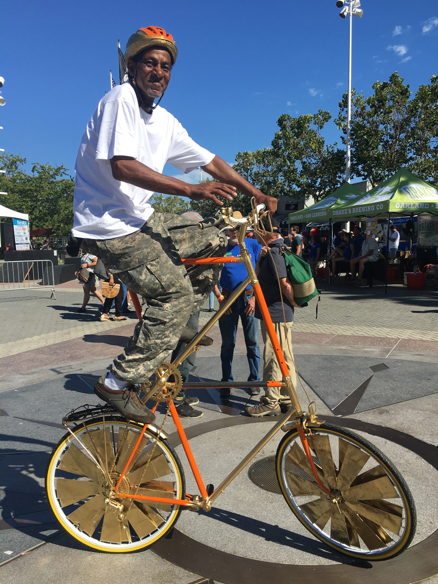 There were lots of custom bikes to show off, including this golden scraper bike. Photo: Melanie Curry/Streetsblog