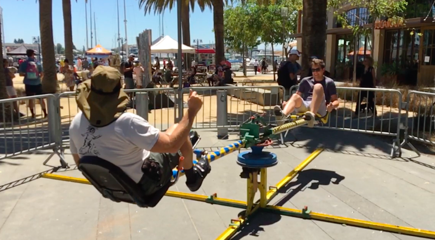 Cyclecide's pedal-powered....dizzy machine? Photo: Alfonso Alvarez/Streetsblog