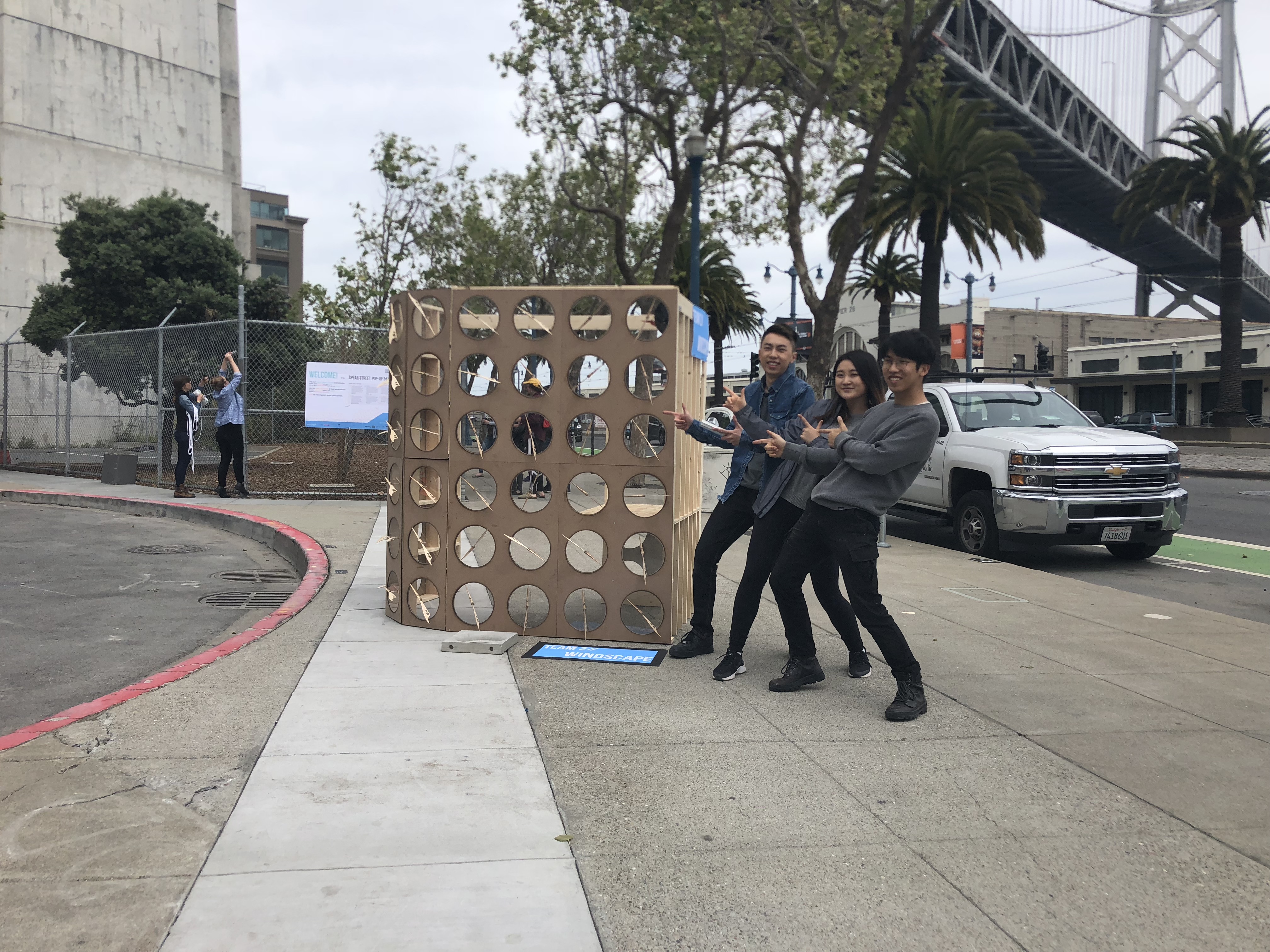 Three students jazzed about their art display during the SODA pop up on Saturday. Photo: Anne Brask