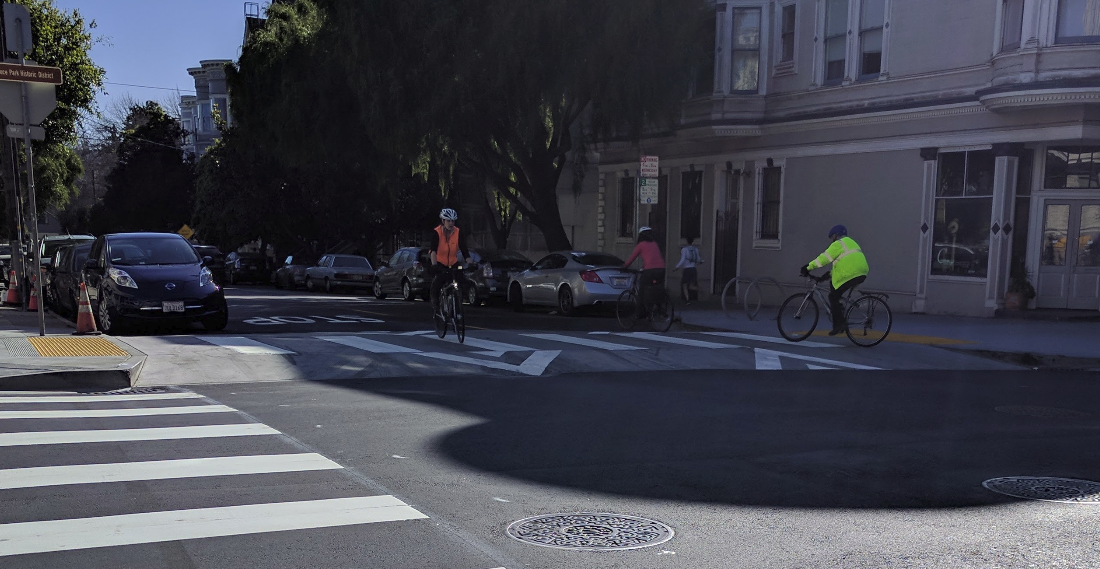 The raised crosswalk at Waller and Steiner