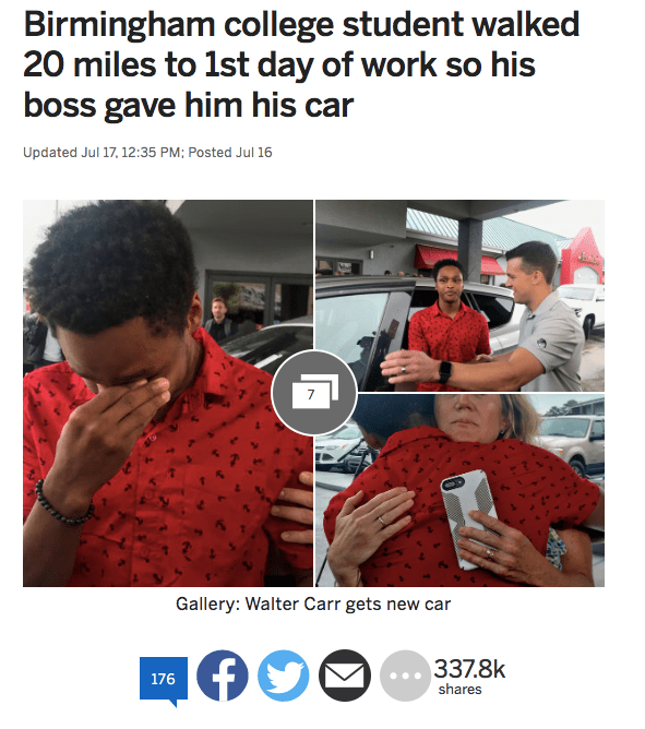 Stories About Marathon Walking Commuters Receiving Benevolent Donations of Cars Are Actually Terrible