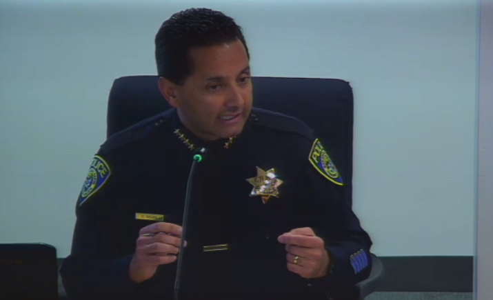 Chief Carlos at this morning's regular BART meeting. Image: BART TV