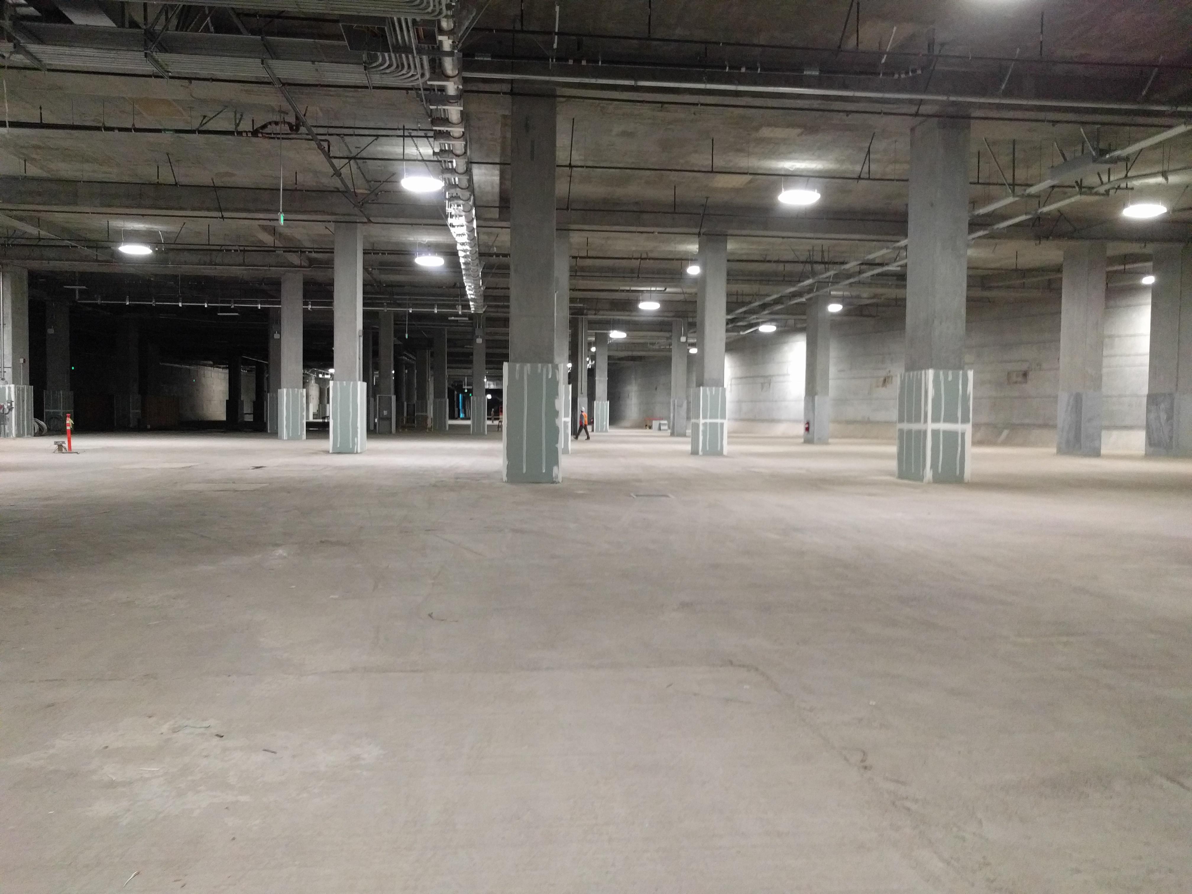 A view of the mezzanine level of the future Transbay train station.