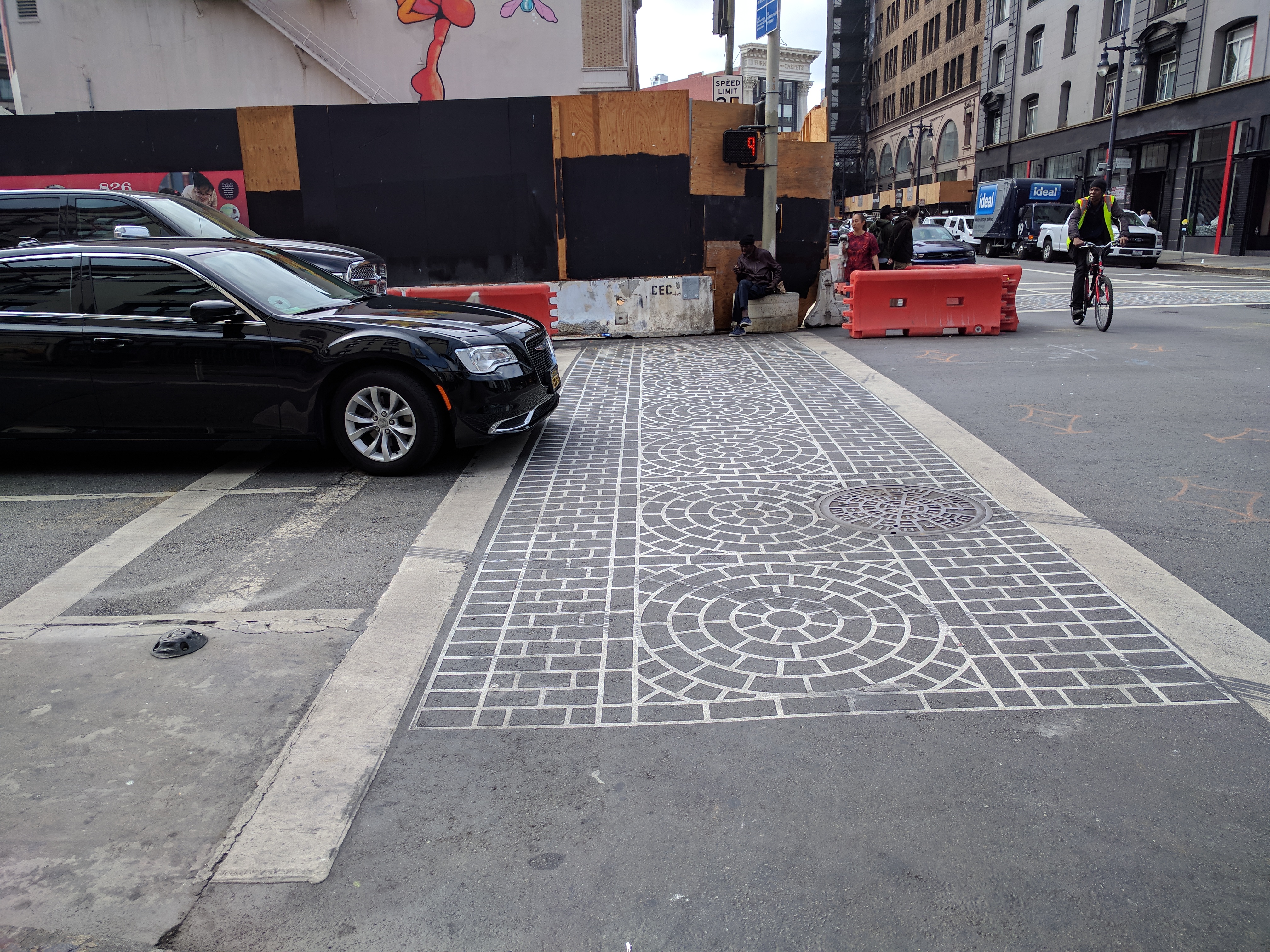 The location of Tuesday's fatal crash. The victim was in approximately the same location as the cyclist in this picture, according to witness who saw video of the crash, the motorist ran the red light. Photo: Streetsblog/Rudick