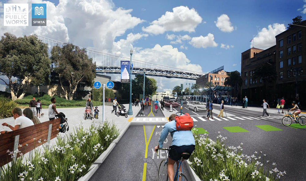 Design for Embarcadero Protected Bike Lanes Presented; Advocates Scoff at Timeline