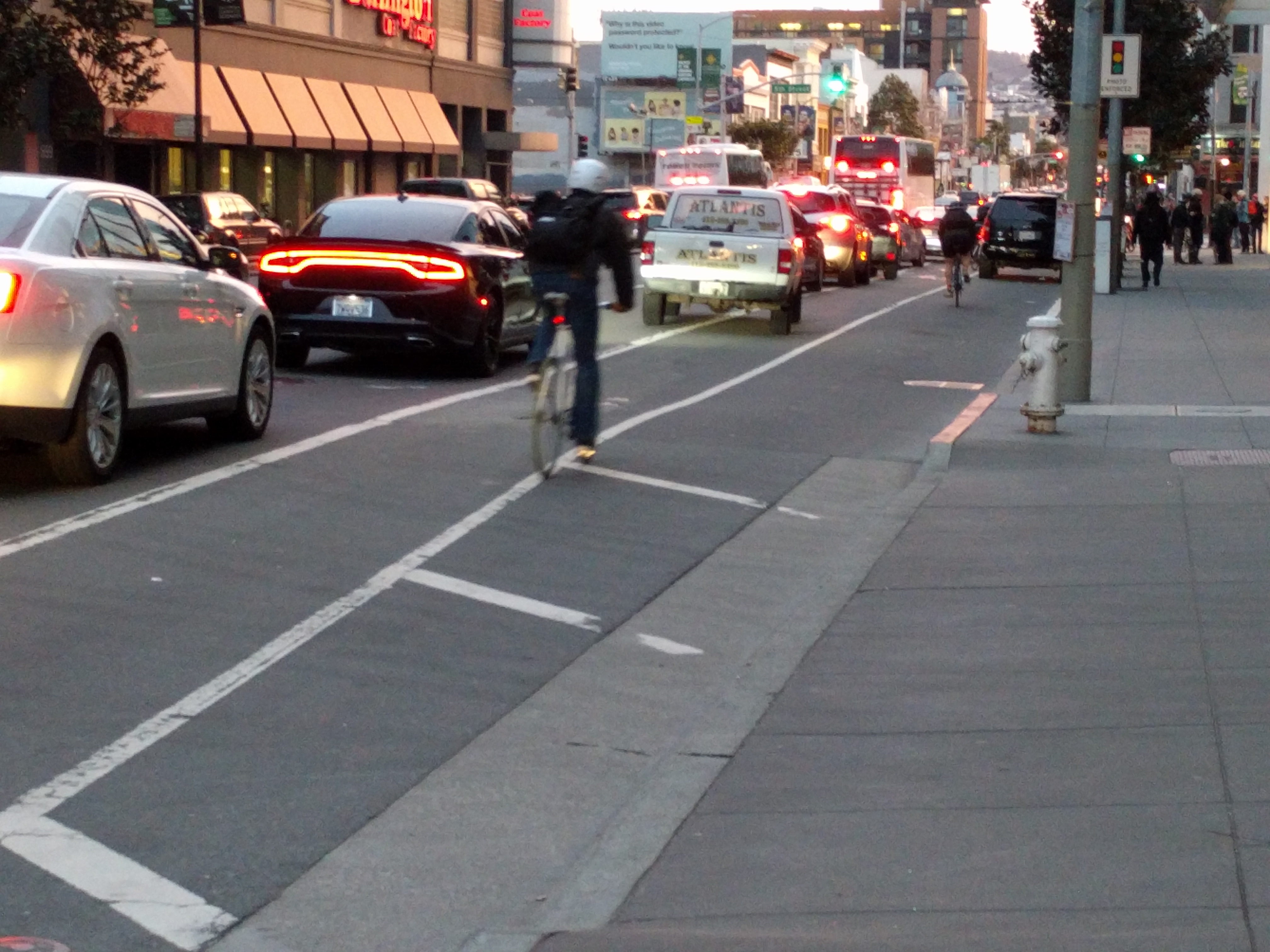 The situation on Howard, near 4th, right after the bike lane protestors went home--violated continually by motorists
