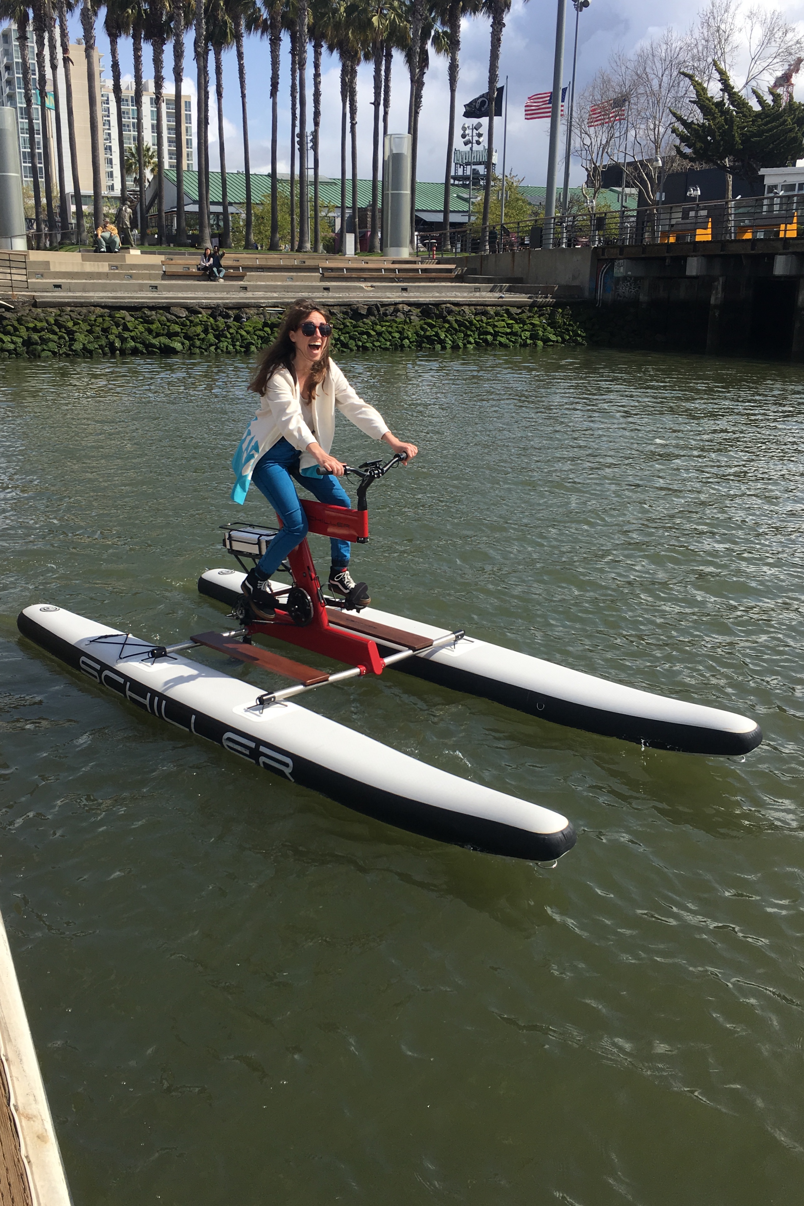 A demo of a Schiller electric-assist water bike. Photo: Schiller