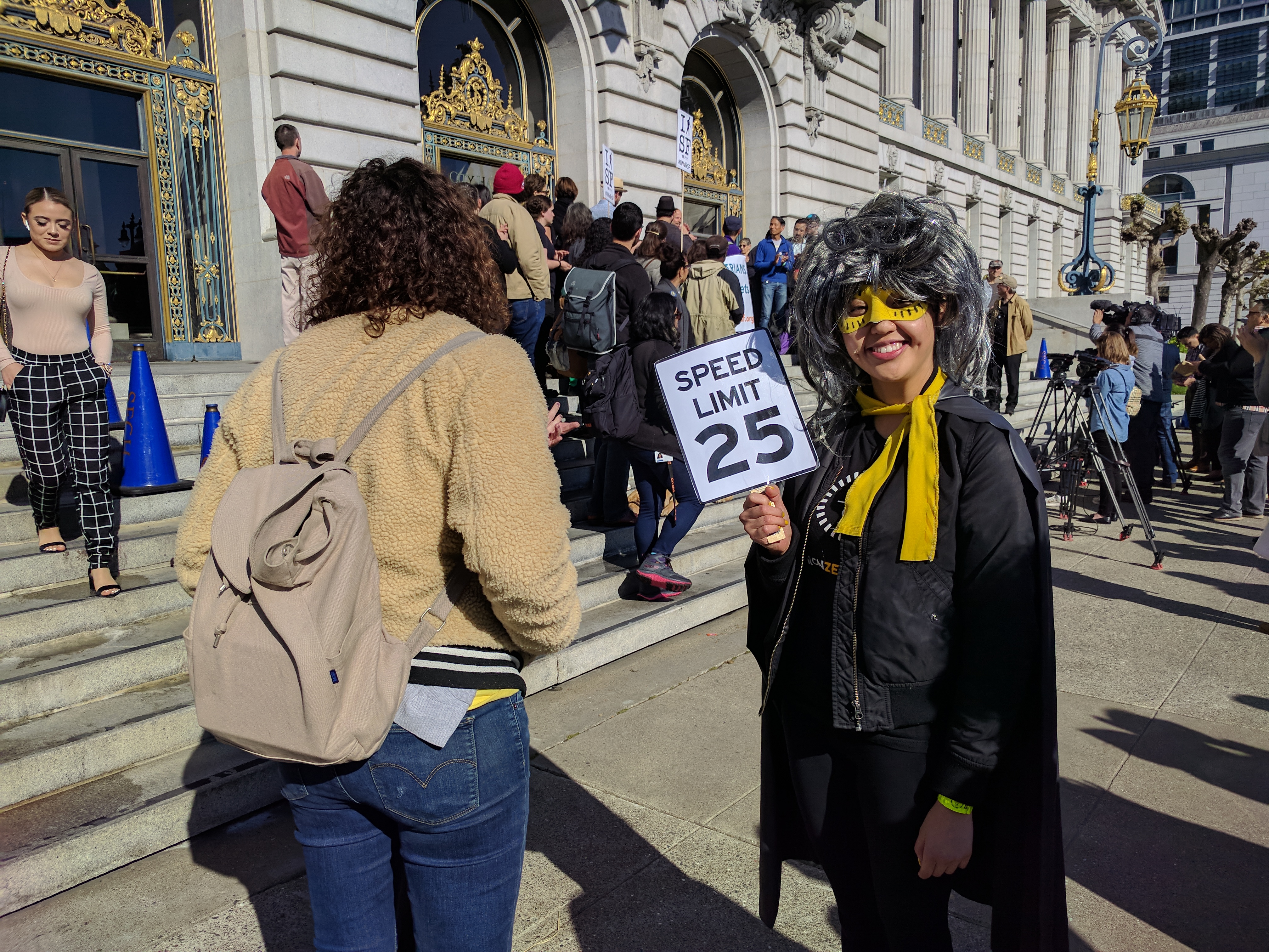 The Vision Zero Hero in front of City Hall. Photo: Streetsblog/Rudick