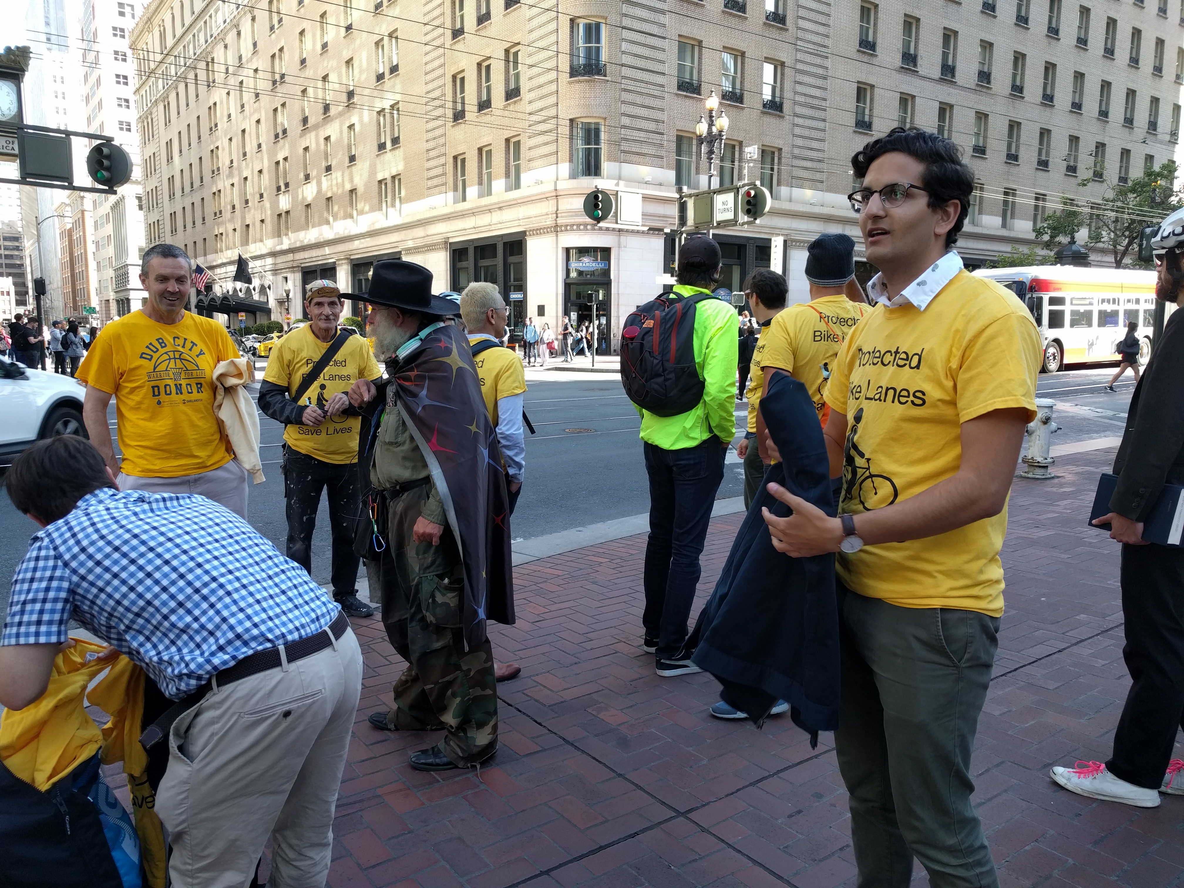Brousseau, right, at his first active protest.