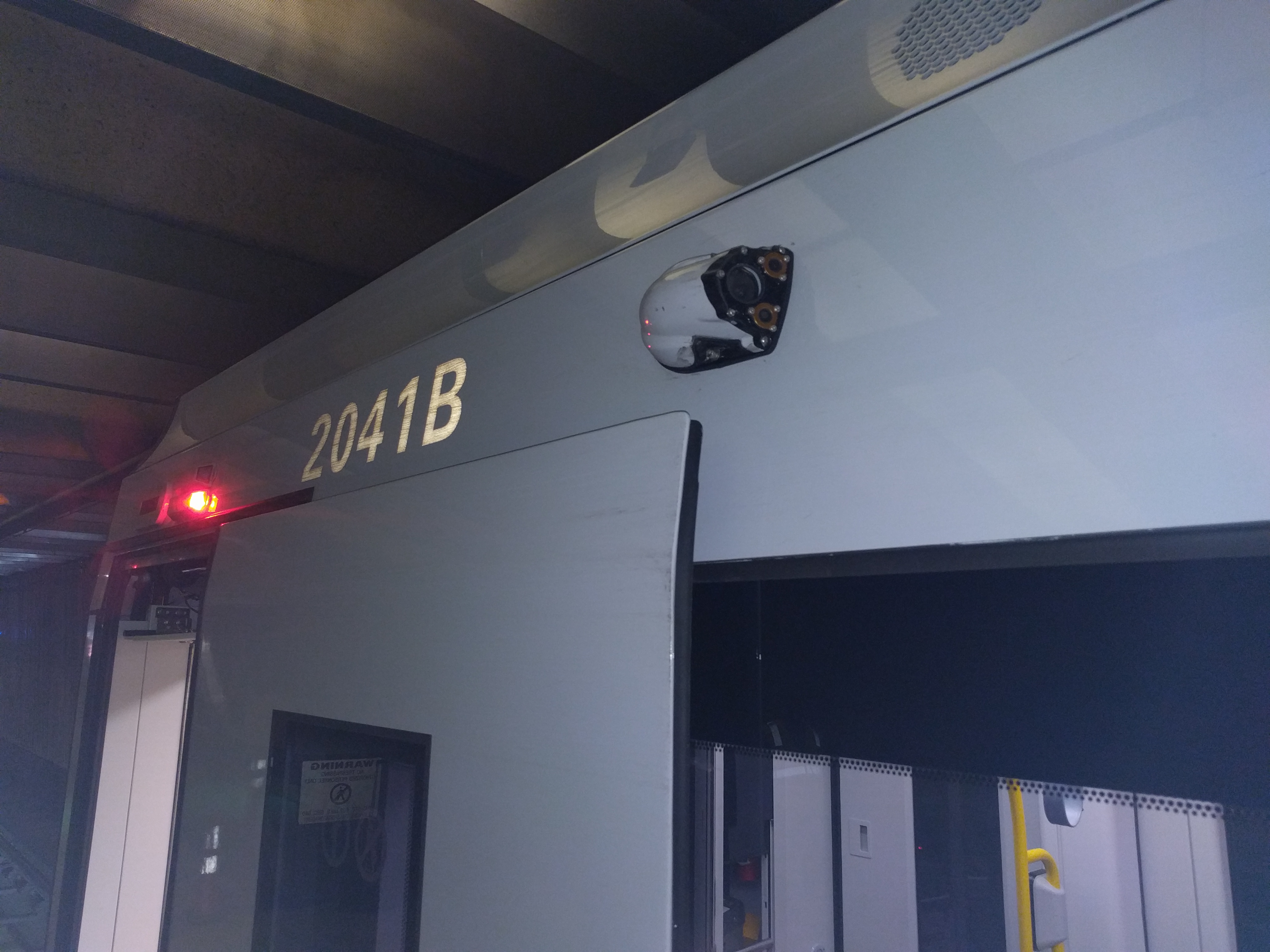 The "rear view" camera, seen near the top, is behind the door, making it very difficult to see what's going on at the first and last doors of the train