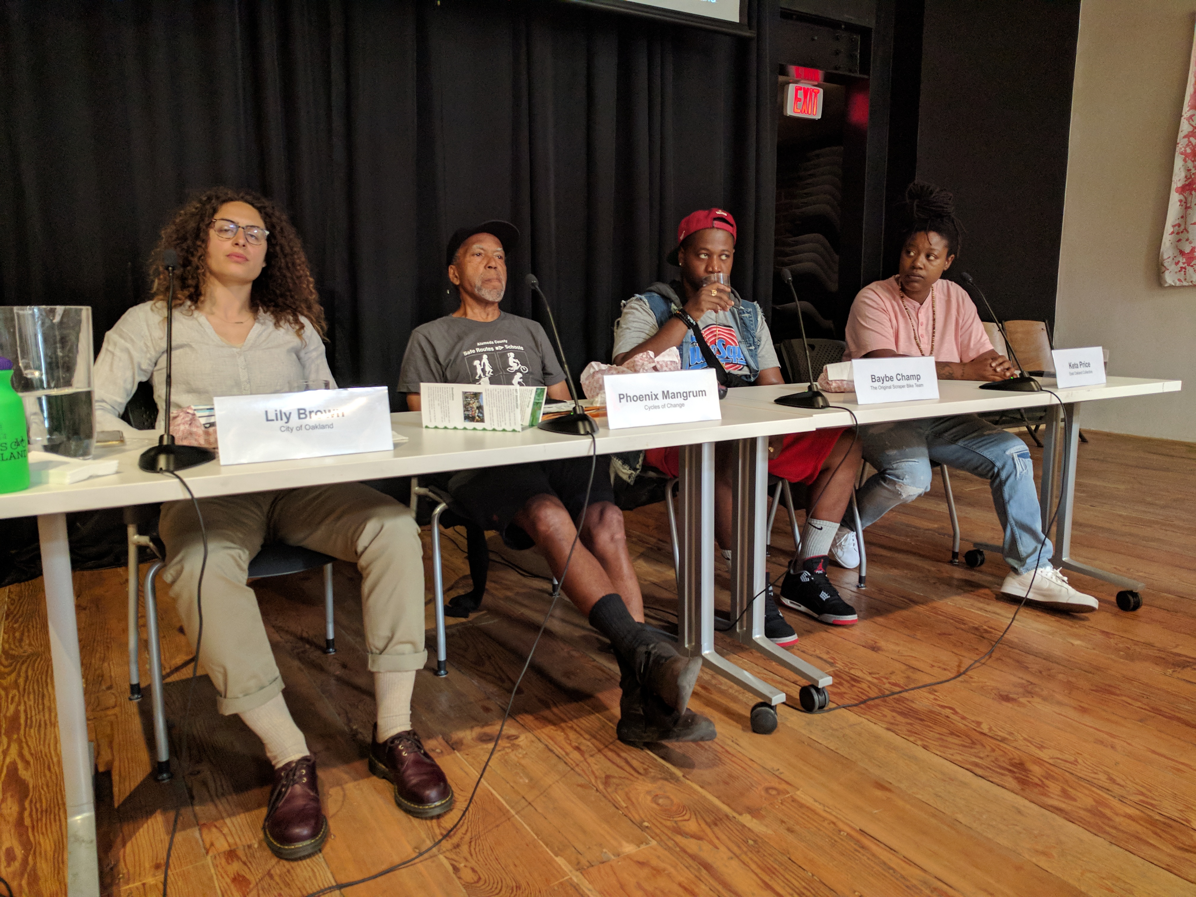 Lily Brown, Phoenix Mangrum, Baybe Champ and Keta Price at today's SPUR talk. Photo: Streetsblog/Rudick