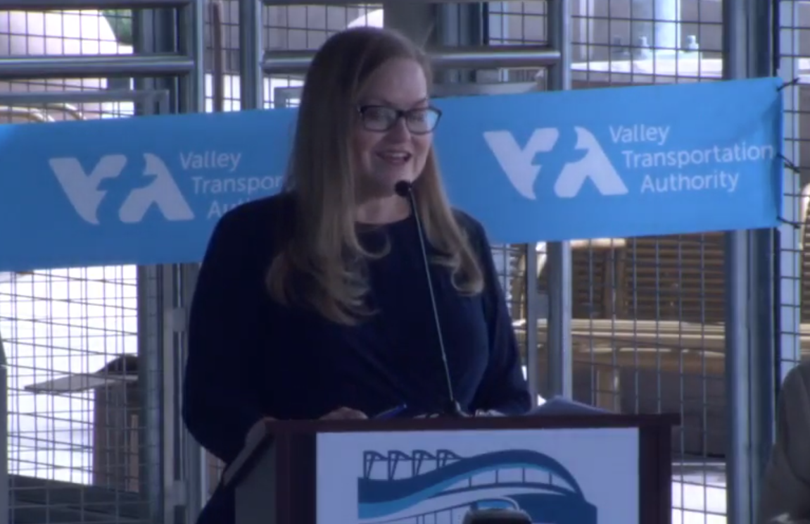 Cindy Chavez at the ceremony. Photo: BART/VTA's stream