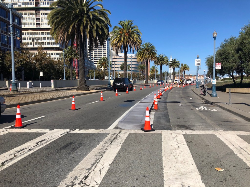 Eyes on the Street: Concrete Added to Embarcadero Protected Bike Lane