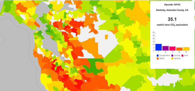 Average Annual Household Carbon Footprint by Zip Code (from Coolclimate)