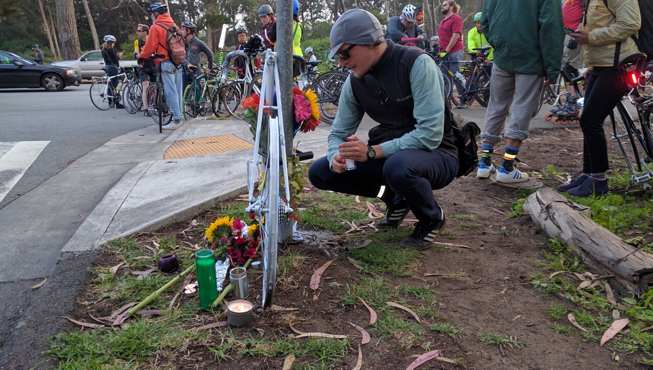 Heather Miller's ghost bike. She was killed on JFK drive in 2016. Photo: Streetsblog/Rudick