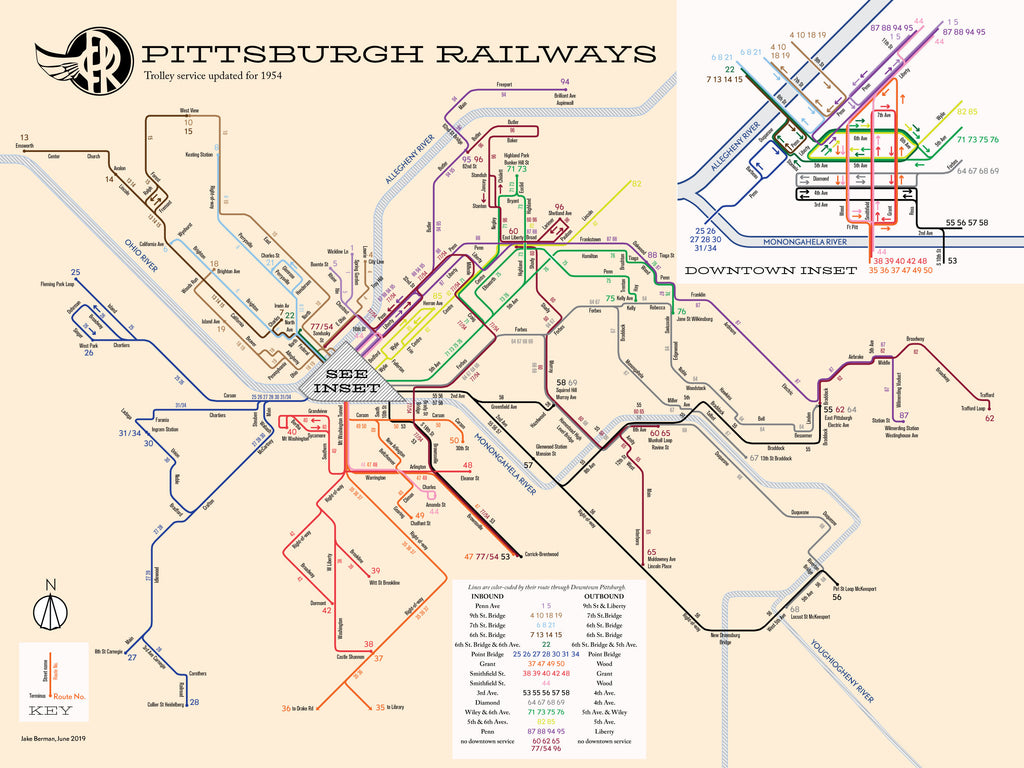 Pittsburgh's streetcar map in 1954.