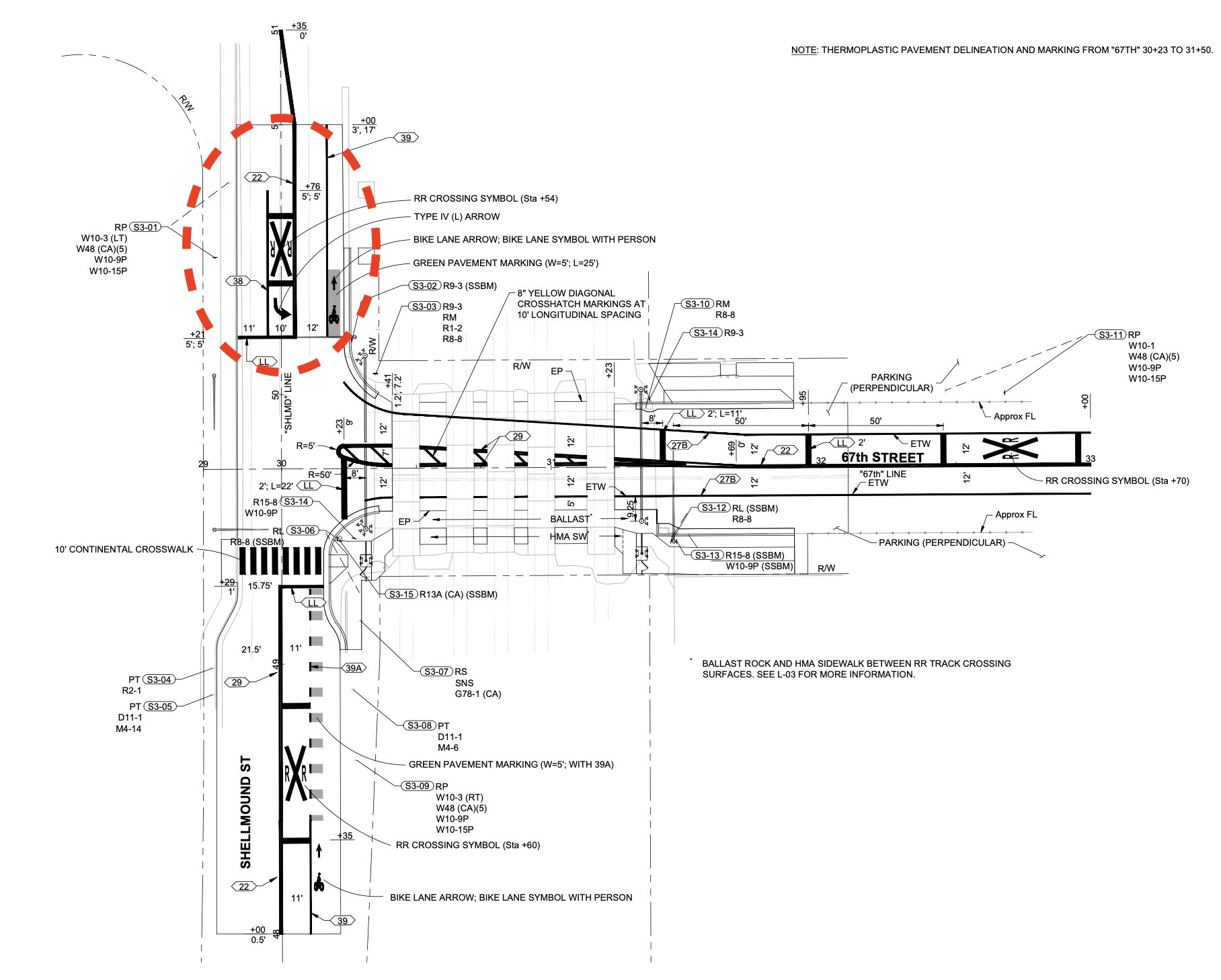 The lengthened turning pocket that replaced a planned bike lane